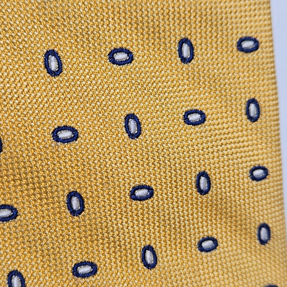 Brooks Brothers "346" Pure Silk Necktie-Yellow Gold Navy Blue Oval Dot Foulard